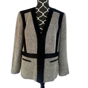 Nipon Boutique Tweed w/ Contrast Black Trim Chic Classic Blazer Size 16
